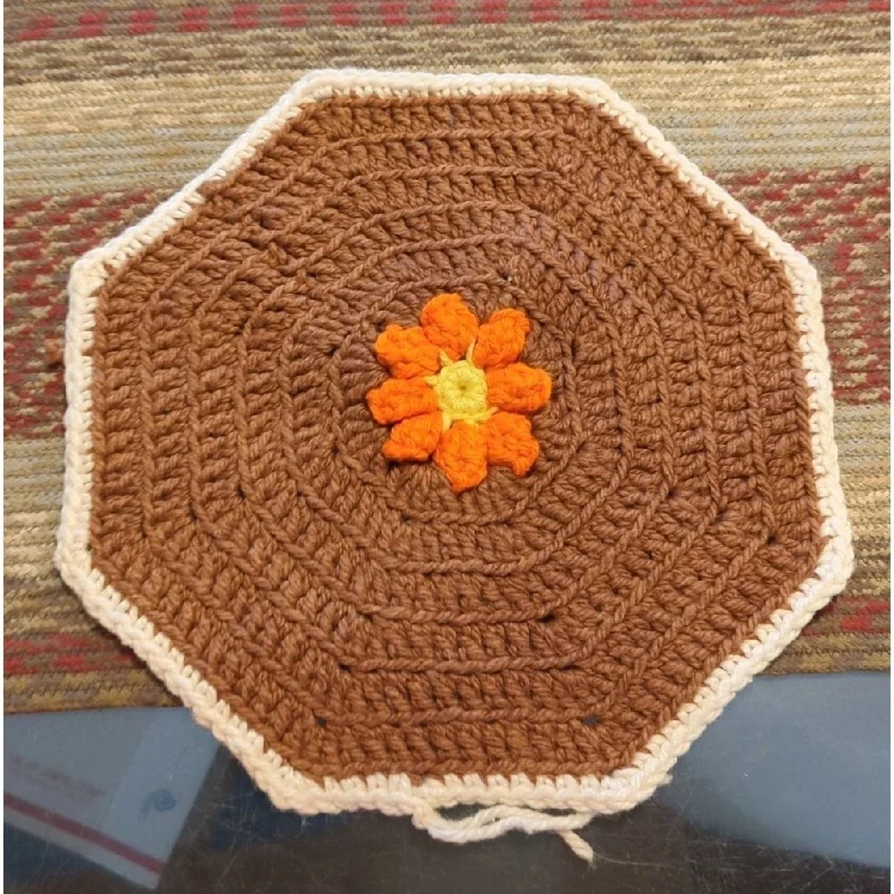 Vintage Crochet Tabletop Colorful Counter Doile Trivet Handmade By Granny